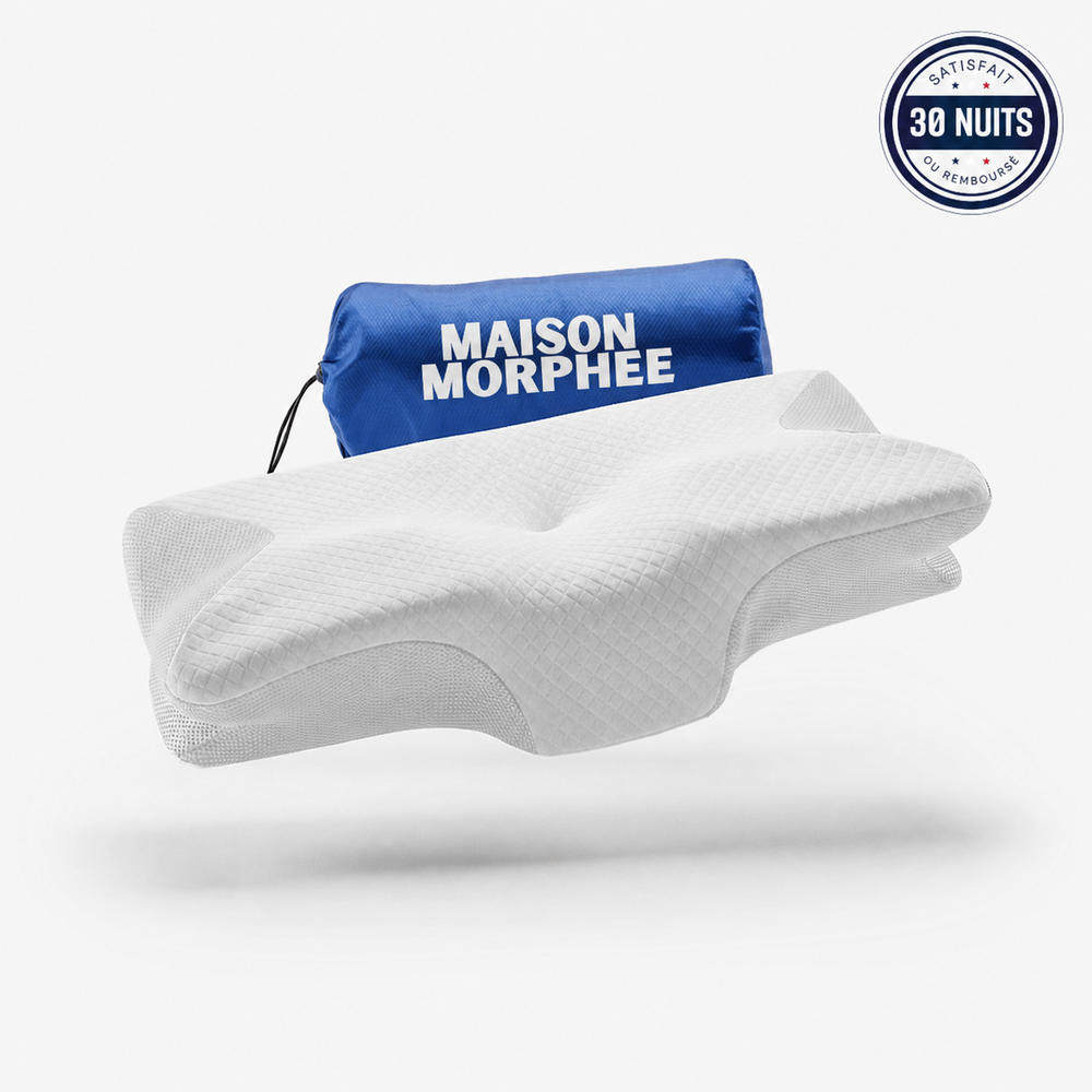 Maison Morphée — oreiller ergonomique cervical blanc avec sac de transport