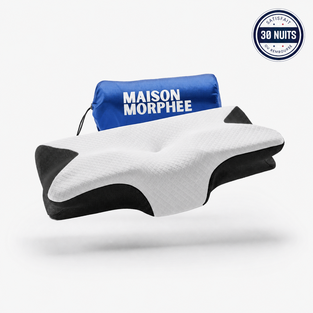 Maison Morphée — oreiller ergonomique cervical noir avec sac de transport